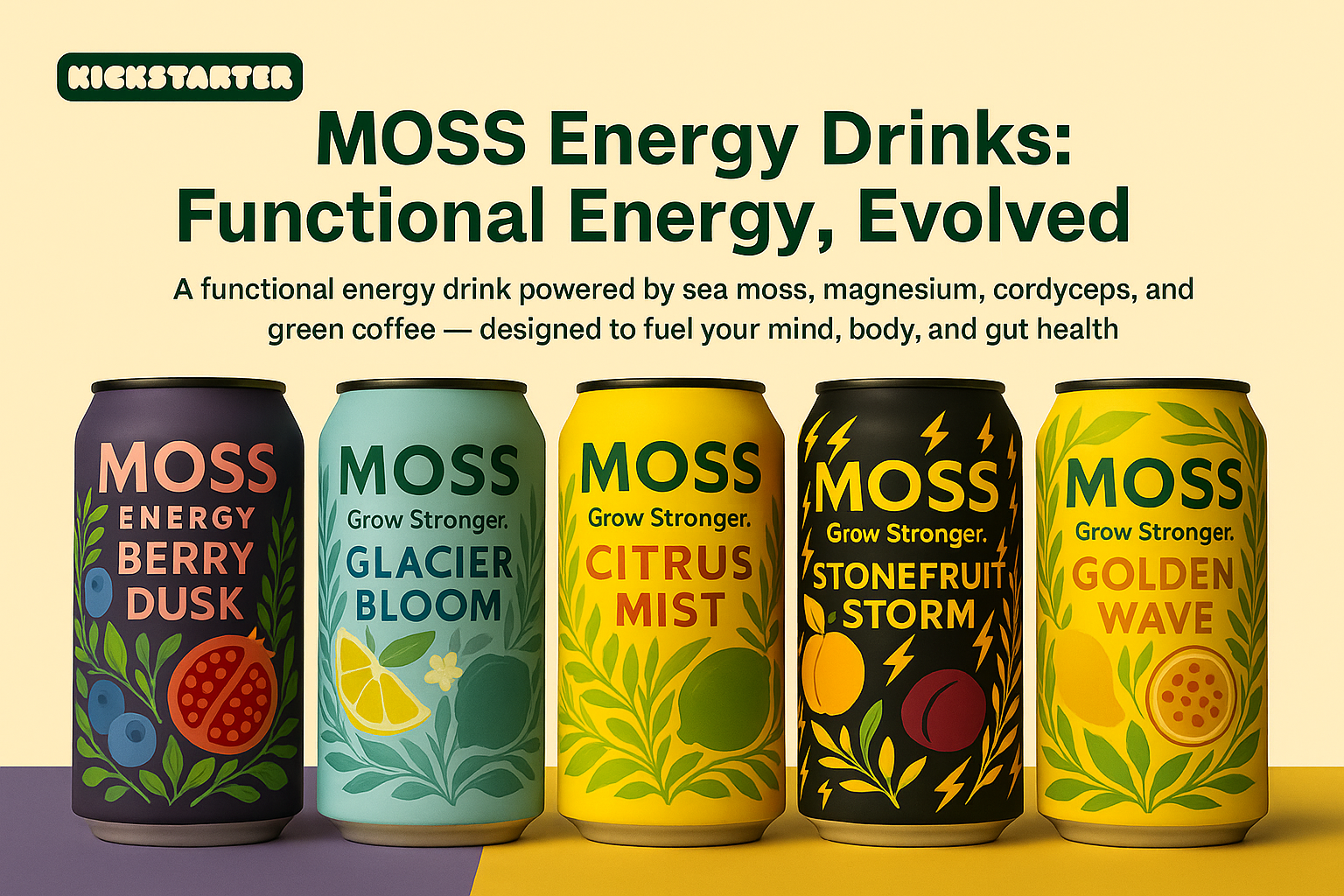 Moss Energy Variety Pack showing multiple flavor cans